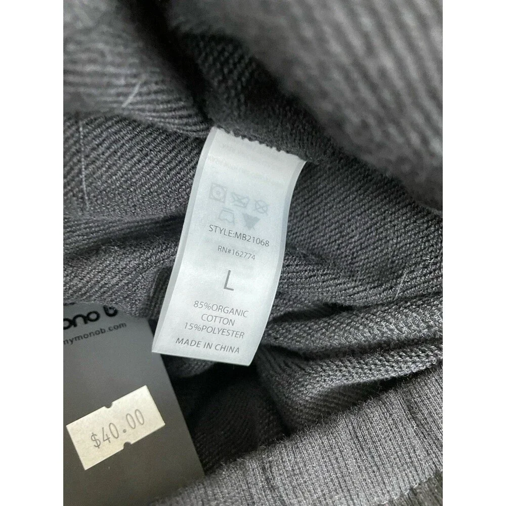 NWT Mono B Mens Size L Active Sweat Shorts Black Organic Cotton Blend Pull On - Picture 12 of 12